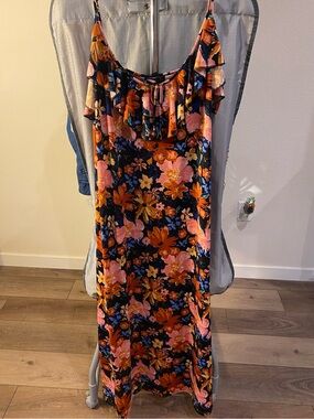 Rogue Floral Maxi Dress in Black, Blue & Orange
